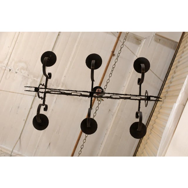 French Mid 20th Century French 6-Light Iron Chandelier For Sale - Image 3 of 11
