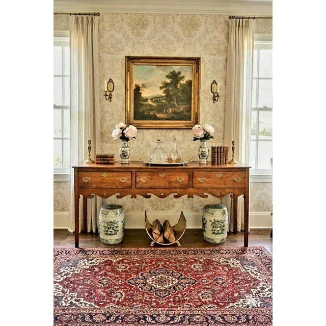 Vintage Extra Long Traditional Wright Table Company Scalloped Yew Wood Sideboard / Console Table For Sale - Image 11 of 15