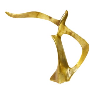 Mid 20th Century Modern Minimal Solid Brass Soaring Seagull Bird Figurines For Sale