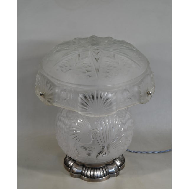 Muller Frères Muller Freres Large French Art Deco Peacock Mushroom Lamp - 1930s For Sale - Image 4 of 16
