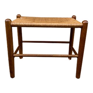 Late 20th Century Clore Furniture Vintage Primitive Shaker Style Walnut Rush Seat Ottoman For Sale