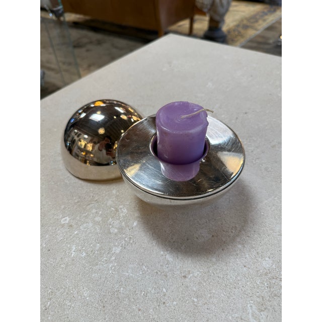 1970s Vintage Chrome Orb Candle Holder With Snuffer Lid For Sale - Image 5 of 7