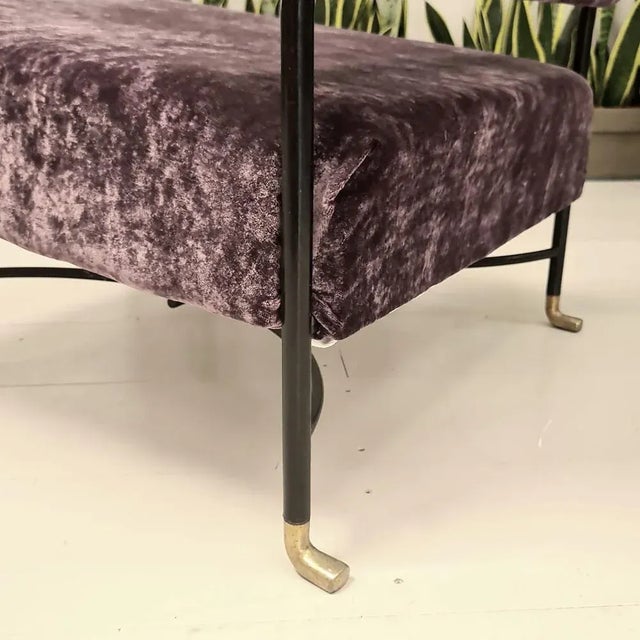 Mid-Century Modern Vintage Purple Velvet armchair in Black Rod Frame and Brass Finials from Poltrona, 1950s For Sale - Image 3 of 7
