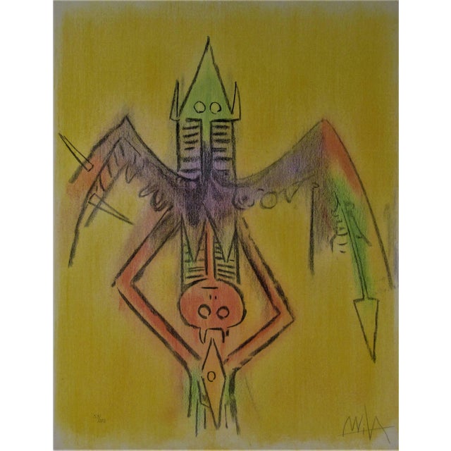 This artwork titled "Innocence" from the suite, Pleni Luna, 1974, is an original color lithograph on watermarked Arches...