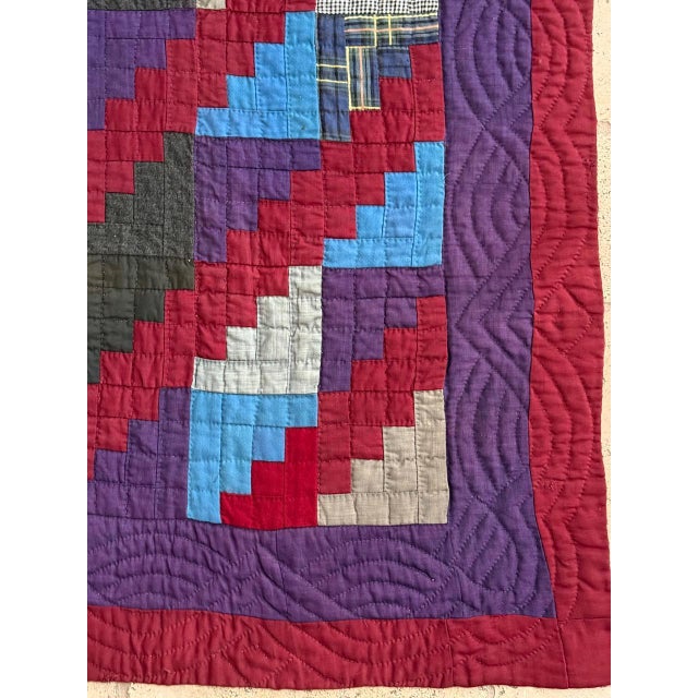 Antique American Lancester County Log Cabin Barn Raising Quilt with Boro Backing For Sale In Atlanta - Image 6 of 17