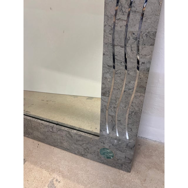 Oggetti Contemporary Tessellated Stone and Chrome Inlay Mirror by Oggetti For Sale - Image 4 of 12