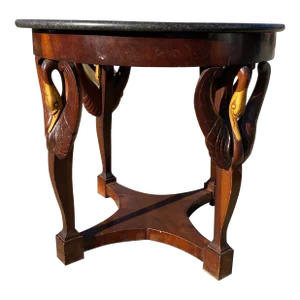 19th Century Empire Center Table Carved Swans Porphyry Stone Top