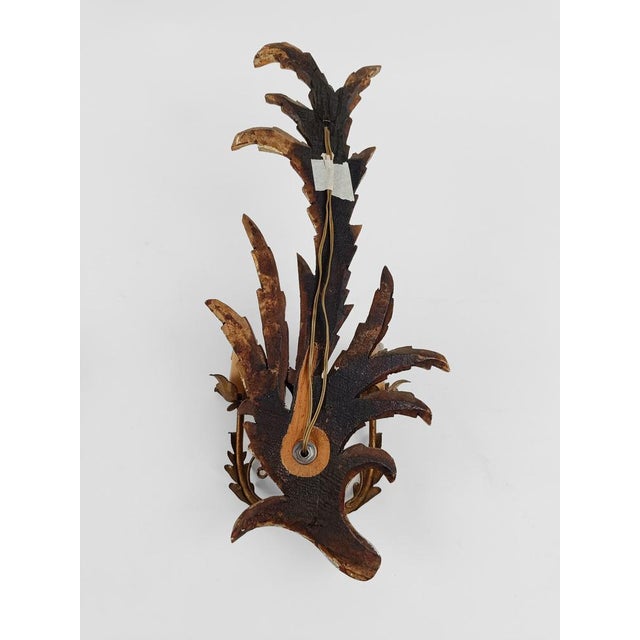 Italian Florentine Baroque Style Giltwood Leaf Wall Lights Sconces, 1960s, Set of 2 For Sale - Image 17 of 18