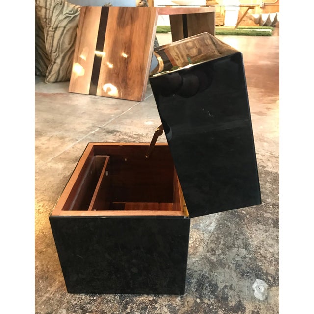 1940s Art Deco Black Lacquer Box With Metal Inlay For Sale In Los Angeles - Image 6 of 13