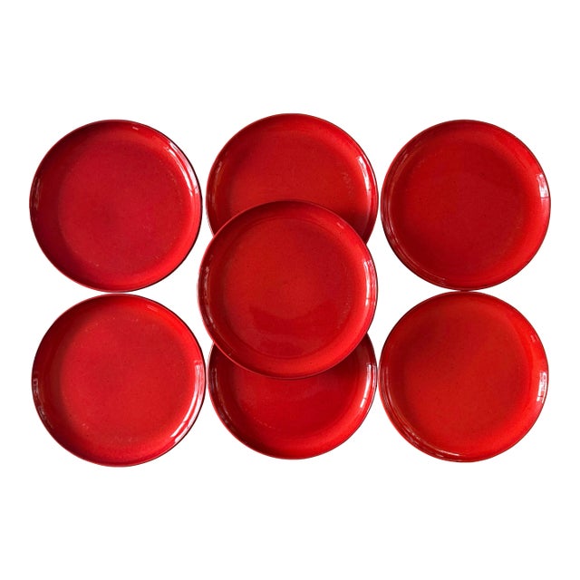 Set of 7 Red Gerz West Germany Pottery Dinner Plates For Sale