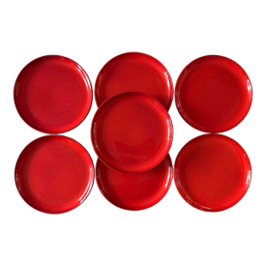 Set of 7 Red Gerz West Germany Pottery Dinner Plates
