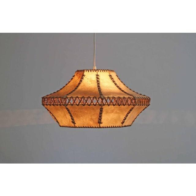Mid-Century Modern Parchment Leather Pendant Lamp 1 x E27 socket Diameter 44cm Height 23cm plus 100cm cable Good condition...