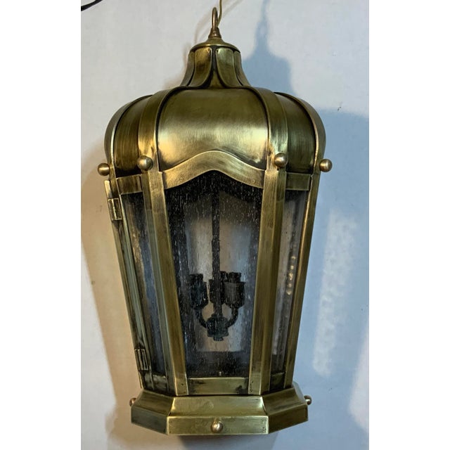 1990s Hand Crafted Solid Brass Hanging Lantern For Sale - Image 4 of 12
