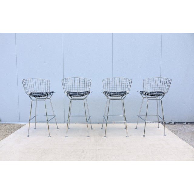 Mid-Century Modern Harry Bertoia for Knoll Bertoia Bar Height Stools - Set of 4 For Sale - Image 11 of 18