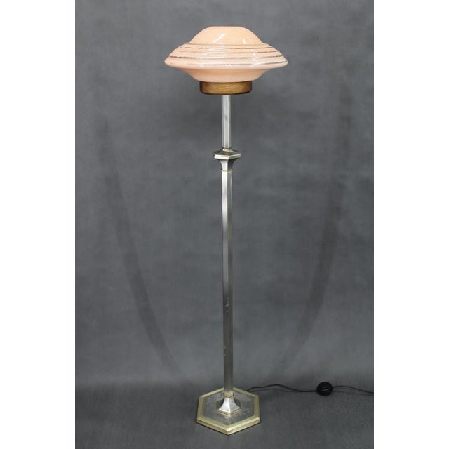 Nickel Floor Lamp with Glass Shade, 1940s For Sale - Image 3 of 11
