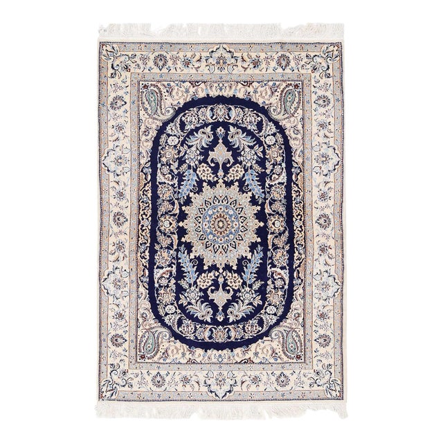 Fine Hand Knotted Persian Silk & Wool Nain Rug For Sale