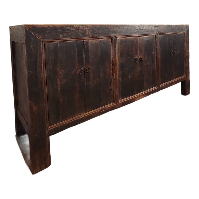 Antique Chinese 4 Door Sideboard Blackened Elm Credenza For Sale