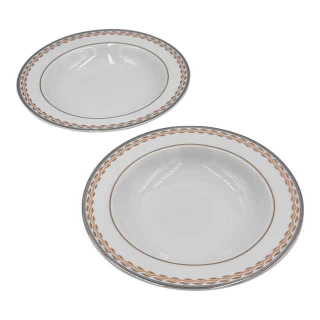 Early 20th Century Thun Val St. Lambert Platinum & Gold Fine China Rimmed Soup Bowl Set For Sale