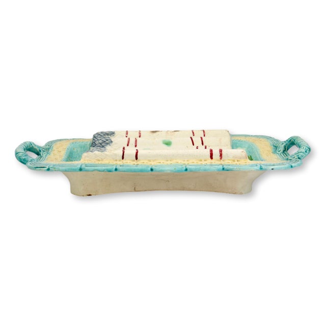Late 19th century French majolica asparagus platter by Salins, featuring richly molded borders and naturalistic asparagus...