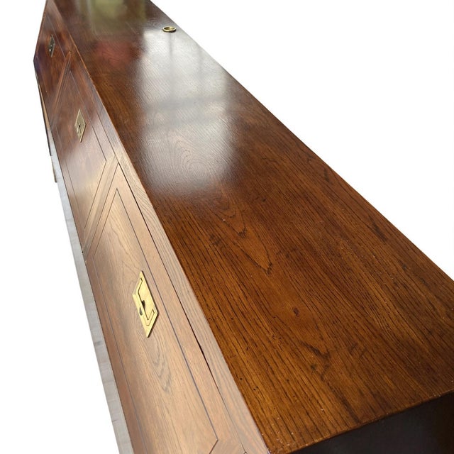 Brown 1970s Henredon Campaign King Head Board Scene One | Headboard | Campaign Furniture For Sale - Image 8 of 12