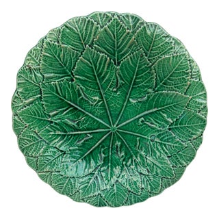 English Green Majolica Leaves Plate Circa 1880 For Sale
