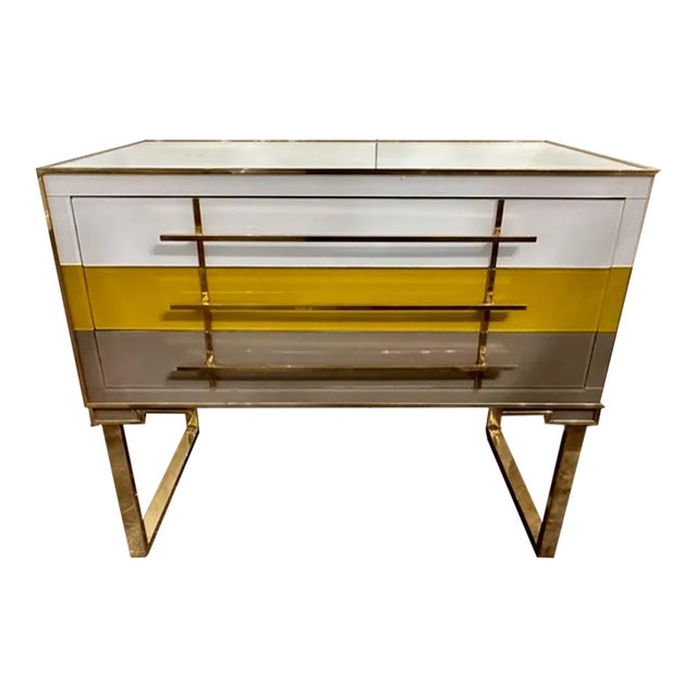 Murano Glass and Brass Designer Multi-Glass Side Table For Sale