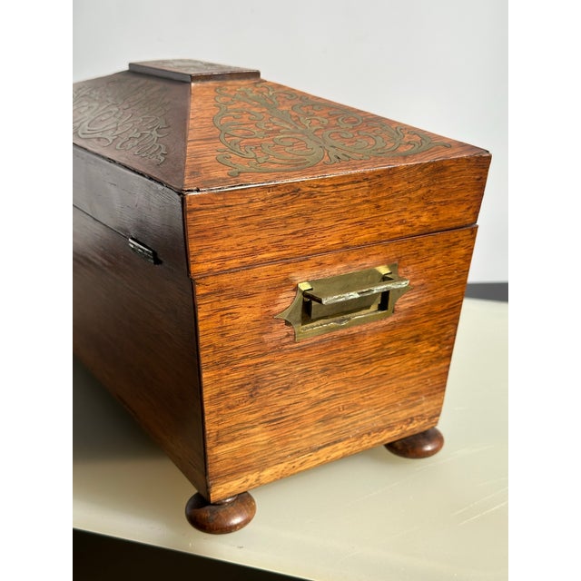 Mid 19th Century Mid 19th Century Napoleon III Rosewood Tea Caddy With Brass Boule Detal For Sale - Image 5 of 12