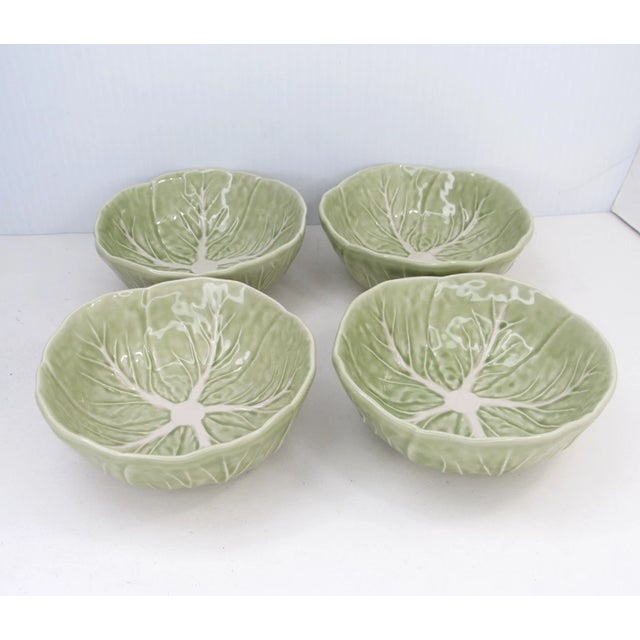 Bordallo Pinheiro Vintage Bordallo Pinheiro Majolica Cabbage Leaf Small Bowls-Set of 4 For Sale - Image 4 of 6