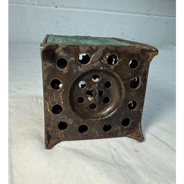 Green Antique 1800's Cast Iron Green Church Window Still Coin Dime Bank Toy Safe For Sale - Image 8 of 9