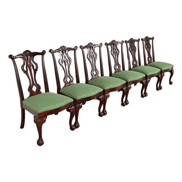 Thomasville Chippendale Carved Mahogany Dining Chairs, Set of Six For Sale
