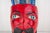 Large Vintage Hand Carved Red Diablo Costume Mask With Beard & Blue Feathers For Sale - Image 4 of 18