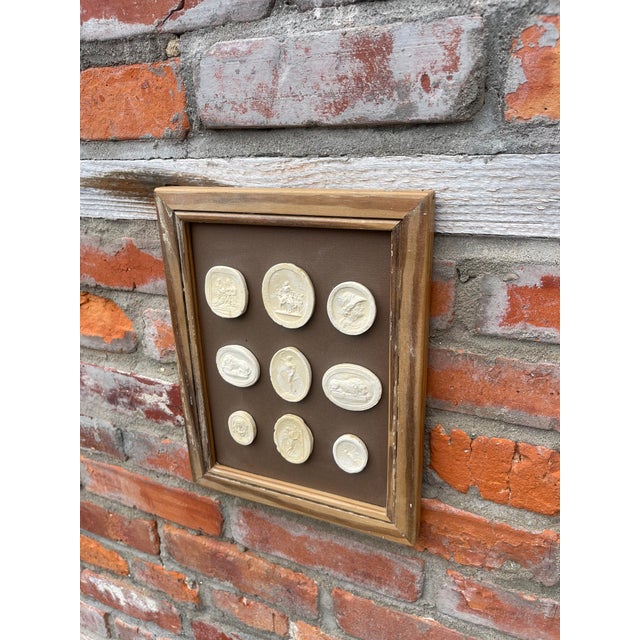 Late 19th Century Classical Framed Grand Tour Style 9 Intaglios in 1880s Pine Frame For Sale - Image 5 of 6