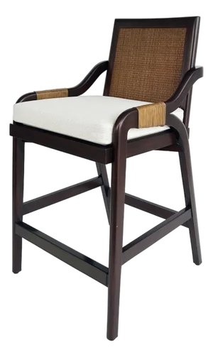 Interlude Home "Delray" Counter Stool With Rattan, Mahogany in Chestnut Finish