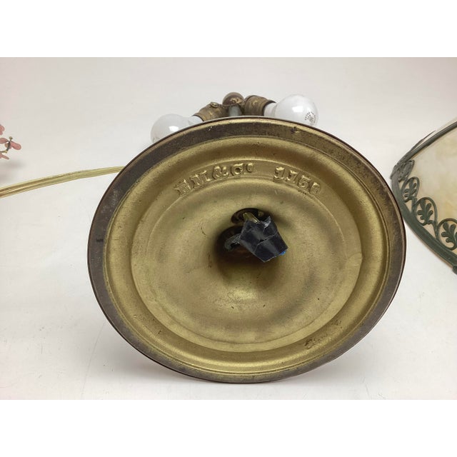Metal Early 20th Century Slag Glass Lamp Edward Miller & Co. For Sale - Image 7 of 11