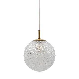 Large Ball Pendant Lamp in Brass and Clear Glass, 1960s For Sale