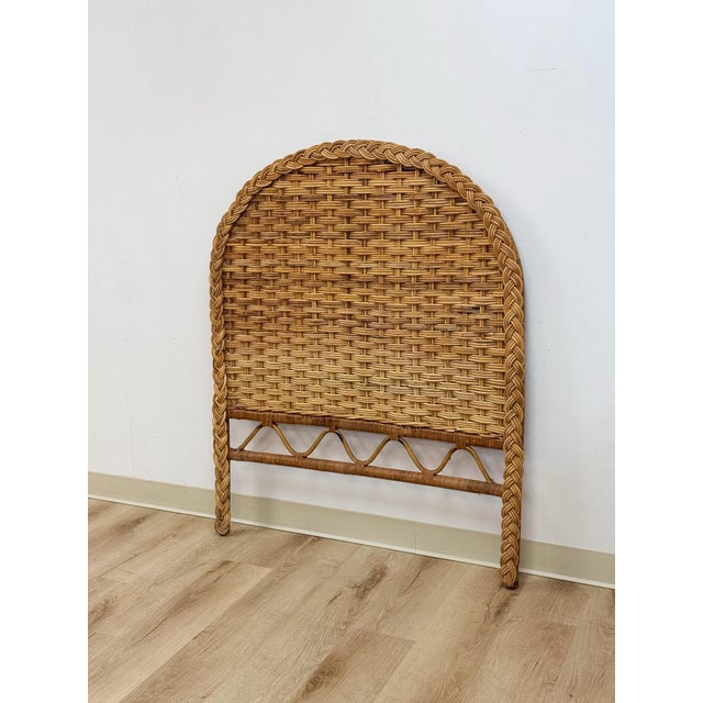 Vintage, Coastal, Boho Wicker Woven Wicker and Rattan, Twin Headboard Bed Accent For Sale - Image 4 of 14