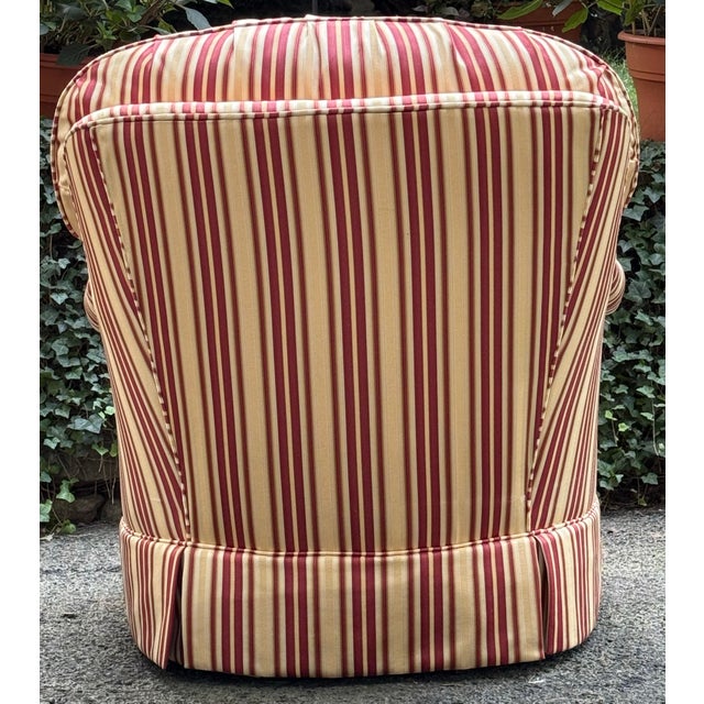 Textile Calico Corners Rolled Arm Skirted Swivel Lounge Chairs - A Pair For Sale - Image 7 of 9