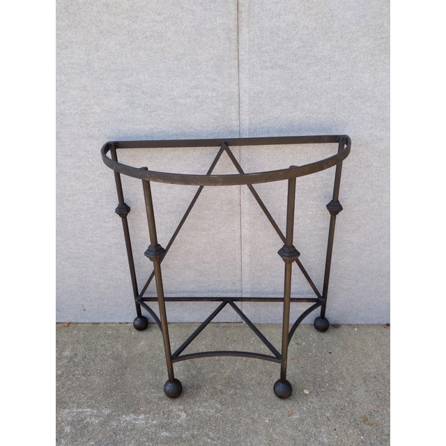 Contemporary 32" Classic Iron Demilunes With Rustic Tops - a Pair For Sale - Image 3 of 6