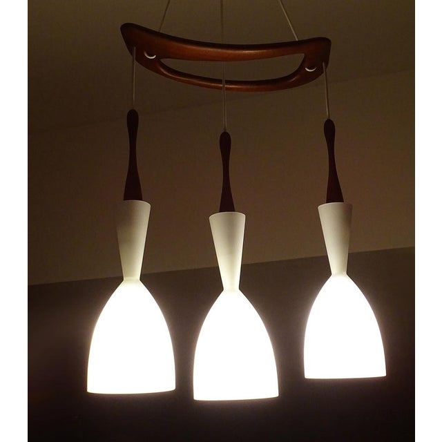 Vintage Pendant Light in Teak and Glass from Rispal For Sale - Image 6 of 18