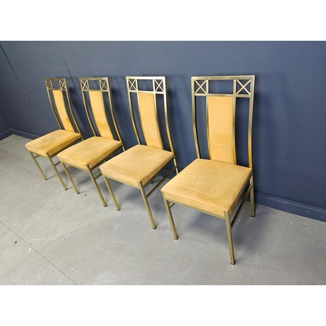 Vintage Brass Dining Chairs attributed to Belgochrom, 1970s, Set of 4 For Sale - Image 9 of 14