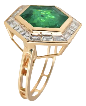 Art deco style Natural high quality zambian Emerald & diamond ring 18k gold