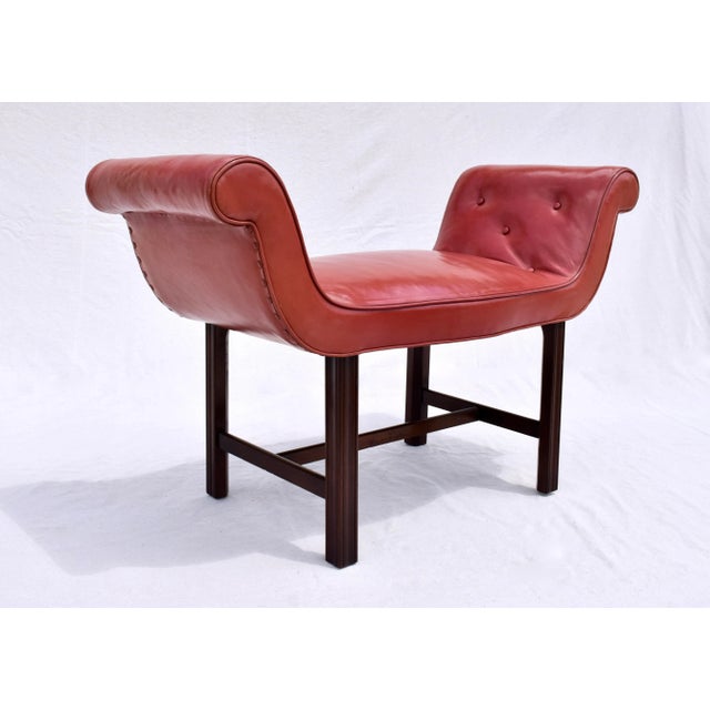 Antique Chippendale Window Benches, Mahogany & Leather, England, 1940s For Sale - Image 9 of 13