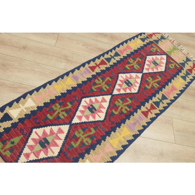 1970s Turkish Tribal Style Handmade Oushak Kilim Runner Rug For Sale - Image 4 of 13