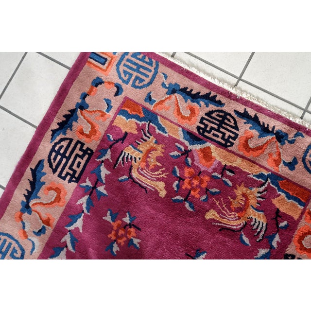 1920s, Handmade Antique Art Deco Chinese Rug 3.1' X 4.5' For Sale - Image 10 of 12