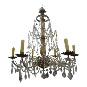 19th Century Italian Genovese Giltwood and Crystal Chandelier