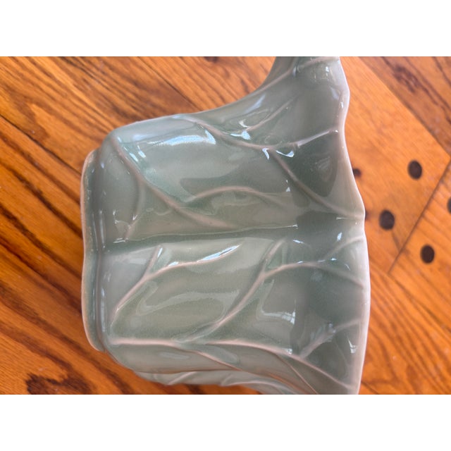 Set of 3 Vintage Chinese Longquan Celadon Cabbage Leaf Planters With Underplates For Sale - Image 13 of 14