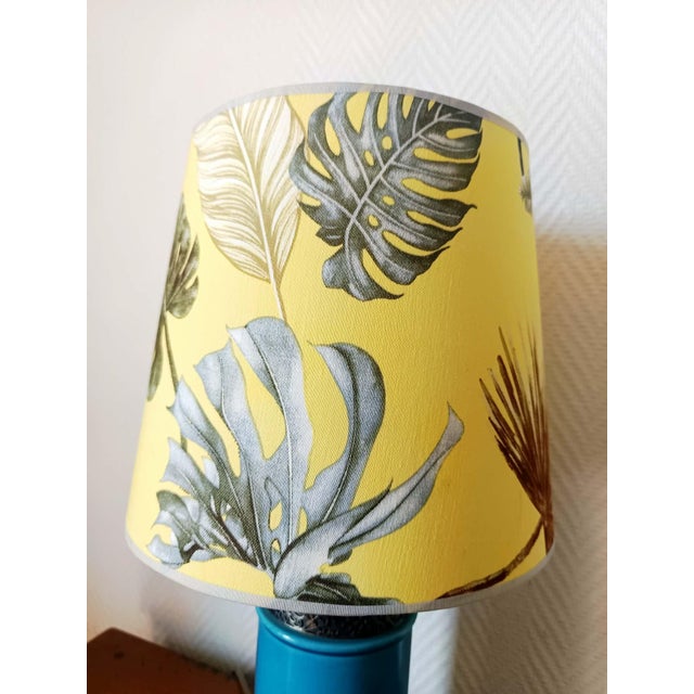 Blue Blue Ceramic Lamp with Claw Feet and Foliage Lampshade, 1960s For Sale - Image 8 of 14