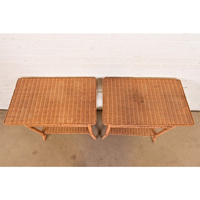 Wood Ralph Lauren Safari Collection Organic Modern Woven Wicker Rattan Nightstands, Pair For Sale - Image 7 of 11