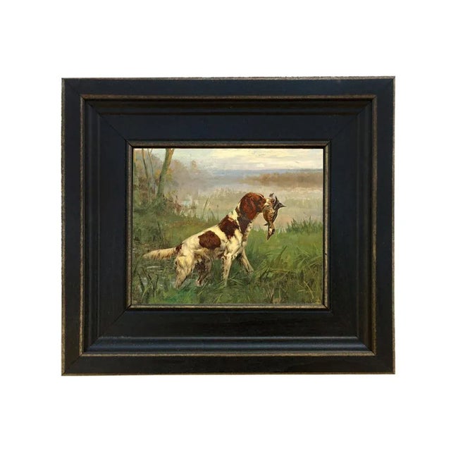 "Setter and a Ruddy Duck" Contemporary Reproduction Print on Canvas After Percival Rosseau, Framed 8-1/2" X 9-1/2" For Sale - Image 4 of 4