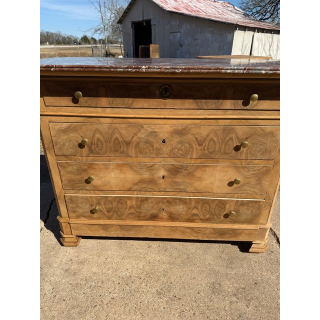 19th Century Louis Philippe Burl Walnut Bleached Marble Top Chest of Drawer / Commodes For Sale - Image 9 of 12